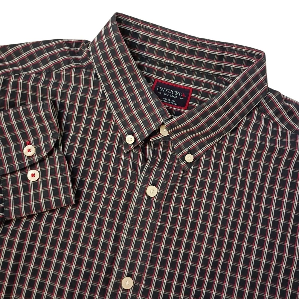 Untuckit Tardelli Button Down Shirt Mens XL Blue Red White Plaid‎ Casual Office